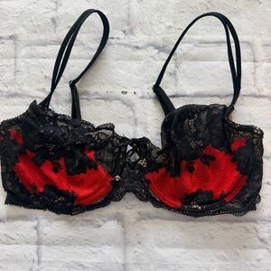 Victoria’s Secret Unlined Demi Bra 34D | Red Black Lace